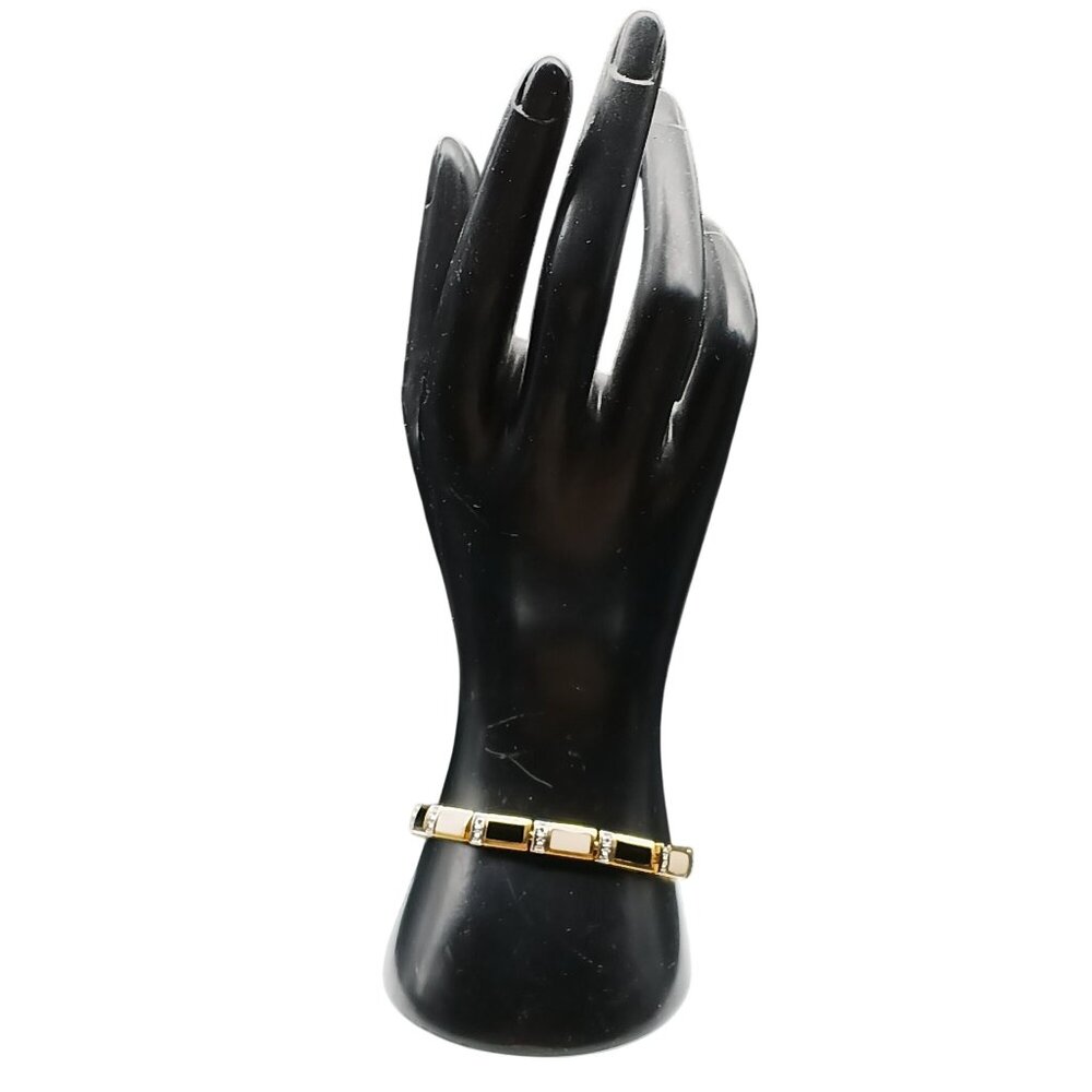 Gold-Tone Link Bracelet with Black & White Enamel Accents